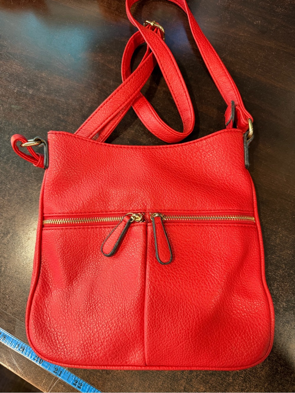 Source Unknown Bright Red Crossbody Bag with Front Zip Pocket